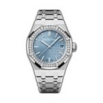 37mm Stainless Steel Diamond Bezel Light Ice Blue Dial Automatic