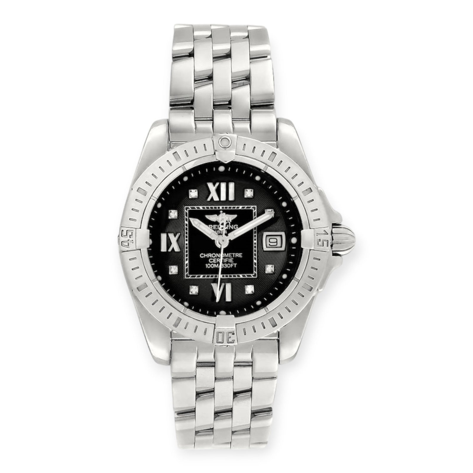 Pre-Owned-Breitling-Windrider-Cockpit-A71356-Ladies-Black-Diamond-Ladies-Watch-JD-Watches-NY.jpg Breitling Windrider Cockpit A71356 Ladies Black Diamond Ladies Watch - Image 1