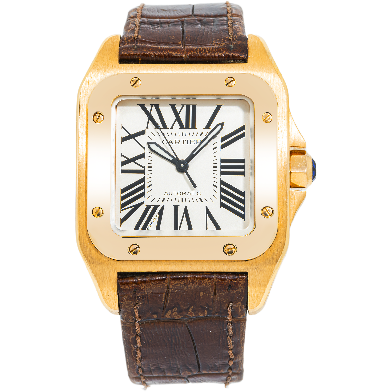 Pre-Owned-Cartier-Santos-Large-Rose-Gold-Mens-Watch-WGSA0019-with-Brown-Leather-Bracelet-JD-Watches-NY.png Cartier Santos Large Rose Gold Mens Watch WGSA0019 with Brown Leather Bracelet - Image 1