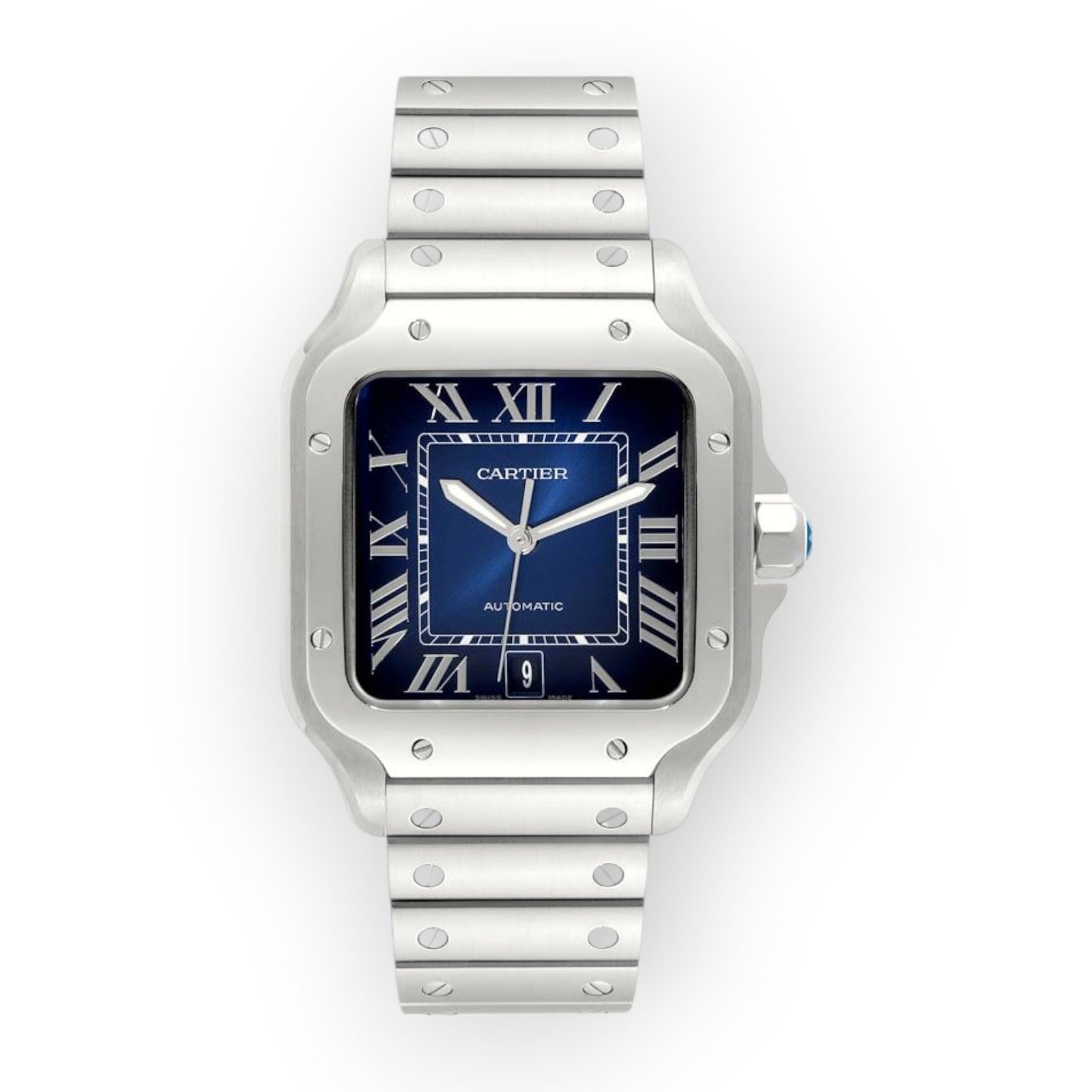 Pre-Owned-Cartier-Santos-WSSA0030-40mm-Blue-Dial-With-Stainless-Steel-Bracelet-JD-Watches-NY.jpg Cartier Santos WSSA0030 40mm Blue Dial With Stainless Steel Bracelet - Image 1