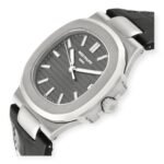 Patek Philippe Nautilus 18K White Gold Black Strap Mens Watch 5711 - Image 3