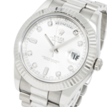 Rolex 18K White 41mm Gold Day-Date II with Silver Baguette and Diamond Dial, President Braclet - Image 2