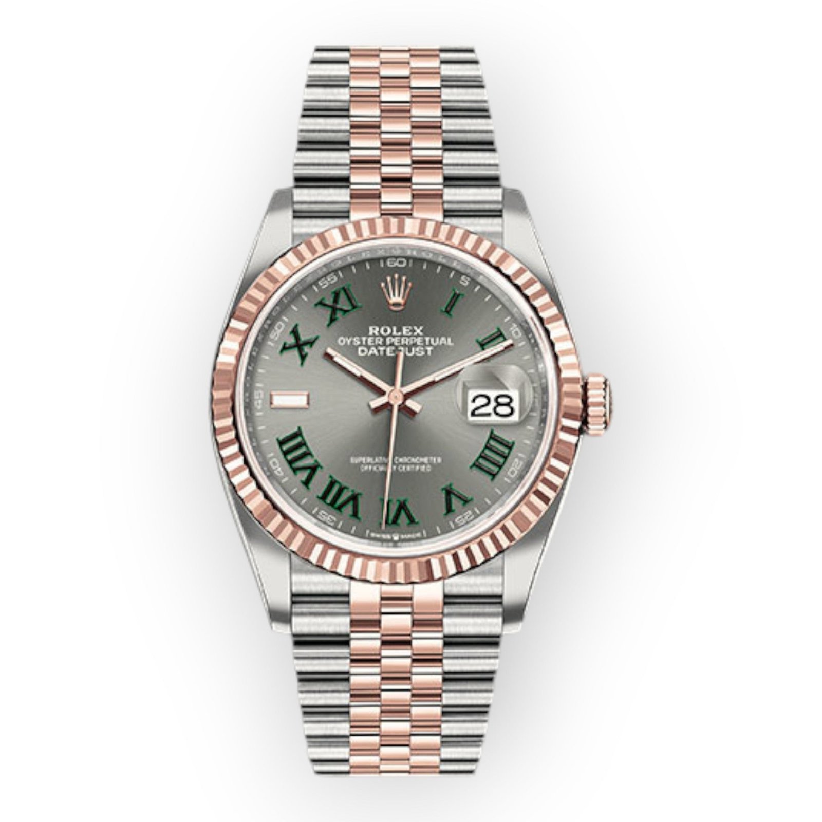 Pre-Owned-Rolex-Everose-Rolesor-Datejust-36-Watch-126231-Wimbledon-Dial-Jubilee-Bracelet-JD-Watches-NY.jpg Rolex Everose Rolesor Datejust 36 Watch 126231 Wimbledon Dial Jubilee Bracelet - Image 1