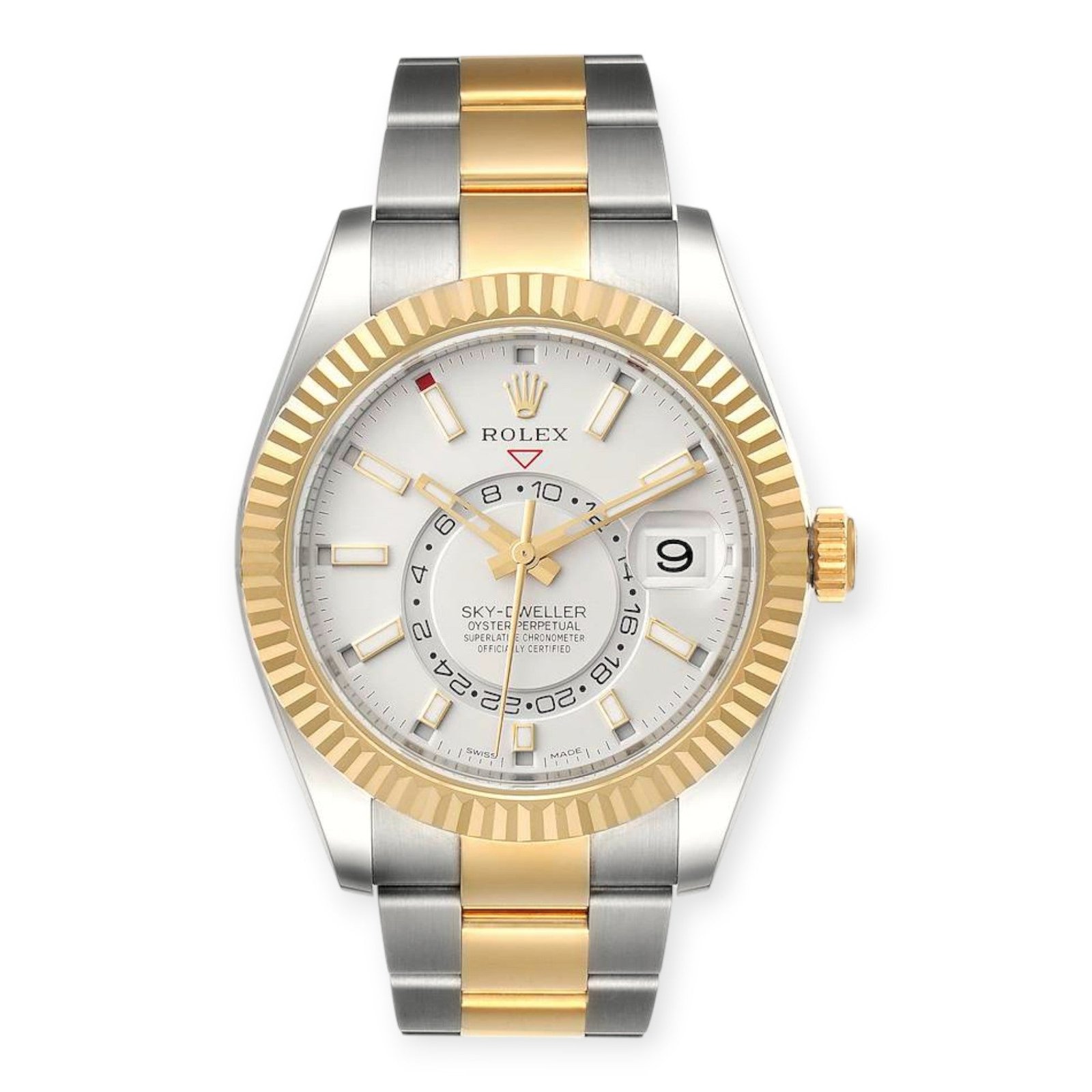 Pre-Owned-Rolex-Sky-Dweller-Yellow-326933-Gold-Steel-White-Dial-Mens-Watch-JD-Watches-NY.jpg Rolex Sky Dweller Yellow 326933 Gold Steel White Dial Mens Watch - Image 1