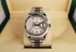 Rolex Day-Date 41mm White Gold Silver Diamond Dial & Fluted Bezel Oyster Bracelet 218239 - Image 2